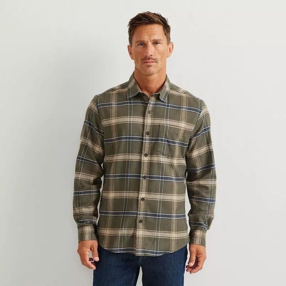 Eddie Bauer Field Flannel Flex Shirt 2.0 Guide Green Small Classic Fit NWT